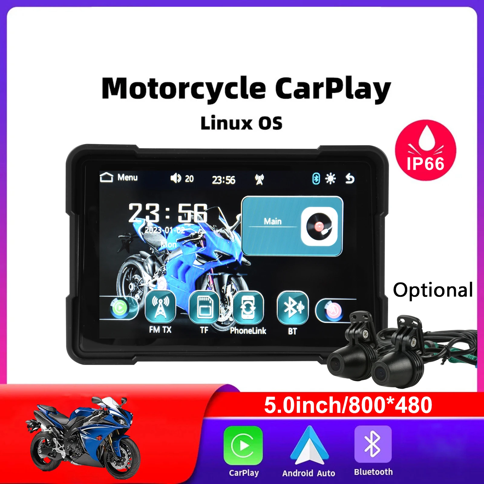 

5" Waterproof Motorcycle CarPlay Portable Motorcycle Smart Touch Screen Navigator Support CarPlay and Android Auto