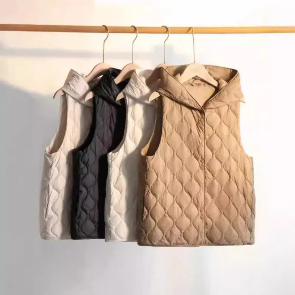 2025 New Arrivals Women Fashion Ultralight Thin Hooded Down Jackets Spring Autumn Female Slim Fit Sleeveless Puffer Coat