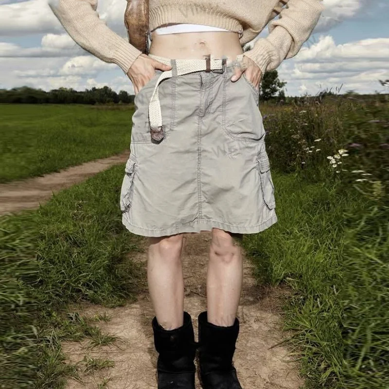 American Style Vintage Khaki Short A-Line Skirt for Women Casual Workwear Loose Fit Simple Design Commute Friendly