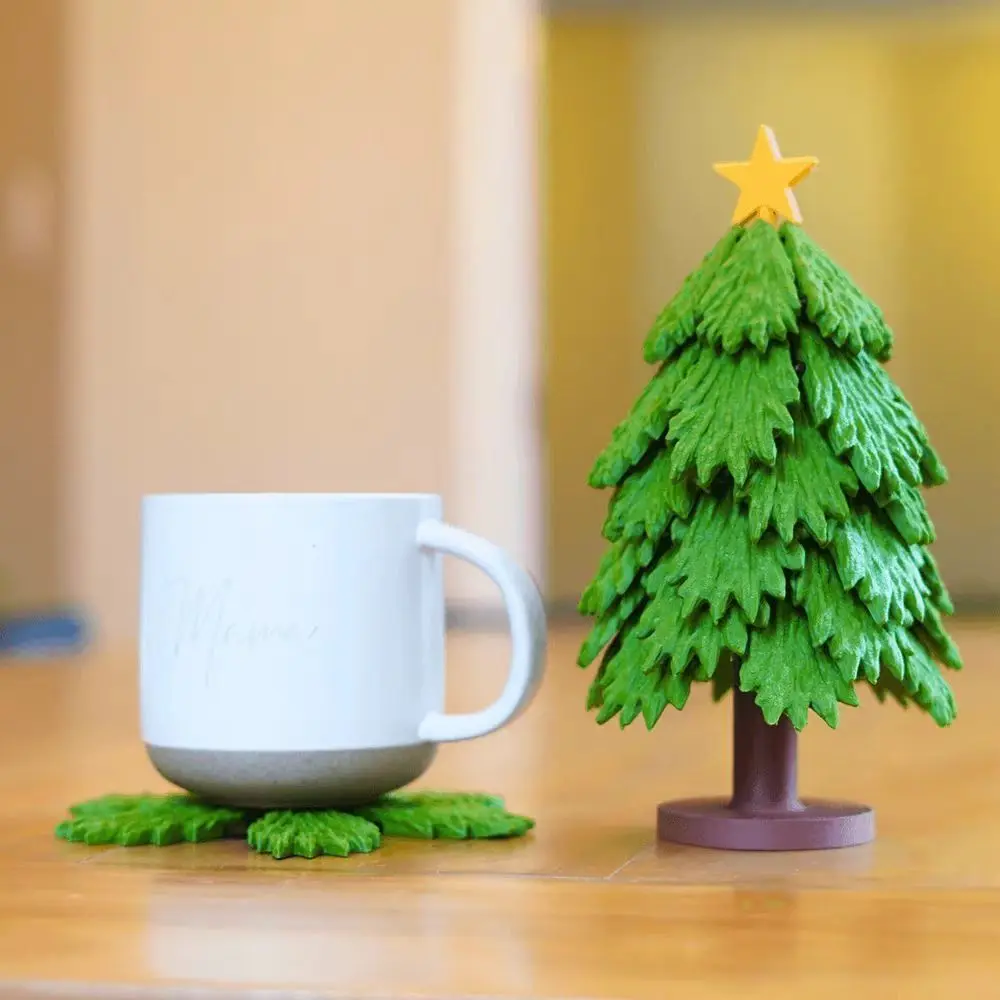 

Tree-shaped Christmas Tree Coaster Foldable Press Christmas Tree Quirky Toys Anti-slip Heat Resistant Leaf Base Cup Mat