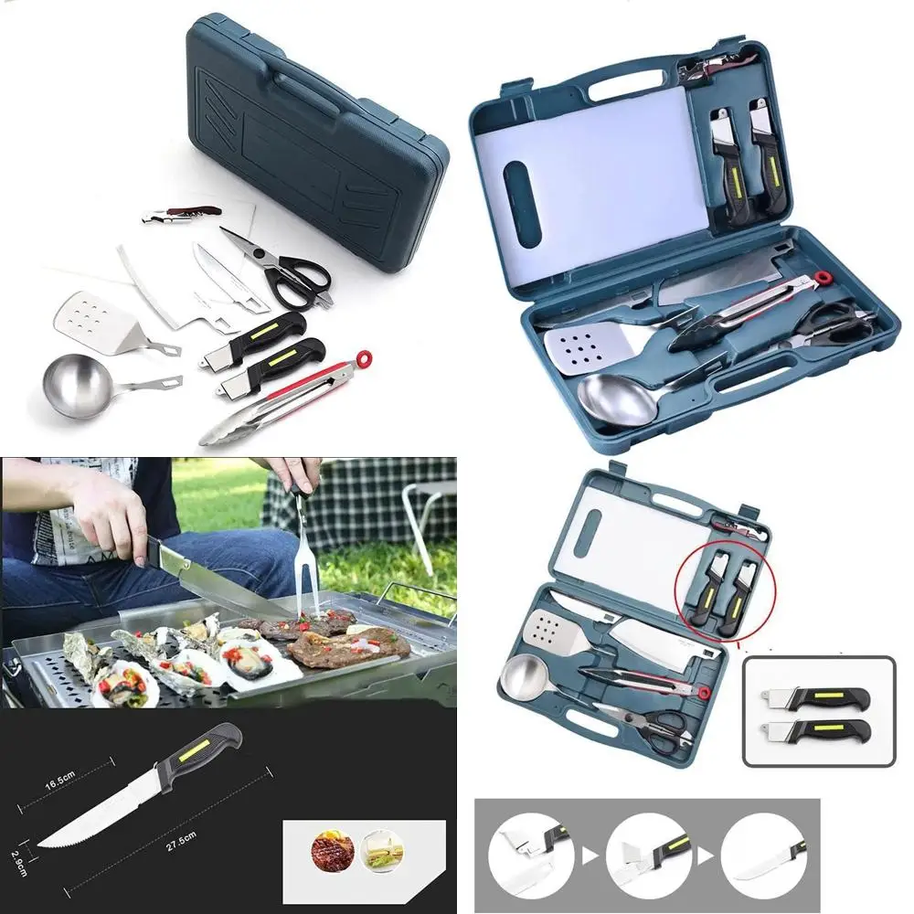 

Набор для гриля, сверхпрочные аксессуары для барбекю, набор инструментов для гриля с кейсом для переноски, набор инструментов для гриля из нержавеющей стали для использования на природе