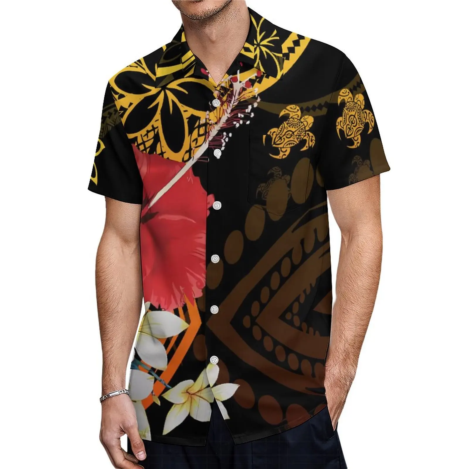 Hot Selling Custom Micronesian Mumu Dress Matching Hawaiian Men'S Shirt Fashion Fluffy Dress Polynesian Design Couple Dress