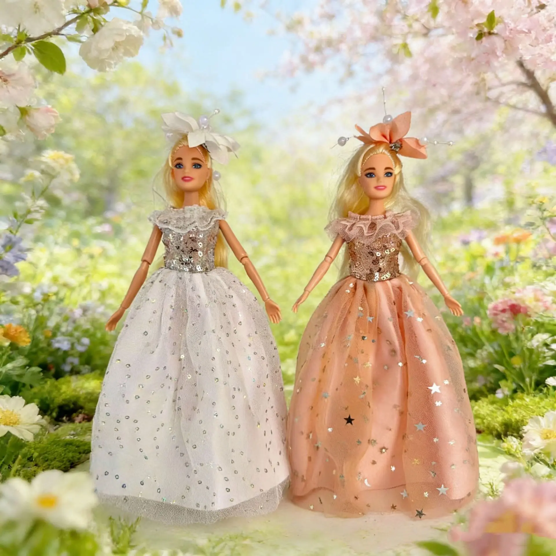 Exquisite Sequin Wedding Sweet Pink Star And Moon Sparkling Evening Gown For 1/6 FR Babi Supermodel Doll 30cm Doll Clothes Parts