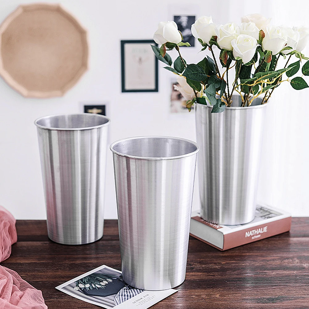 

Flower Arrangement Bucket Aluminum Silver Holder for Hydrangeas Artificial Flowers Home Decoration Plant Container
