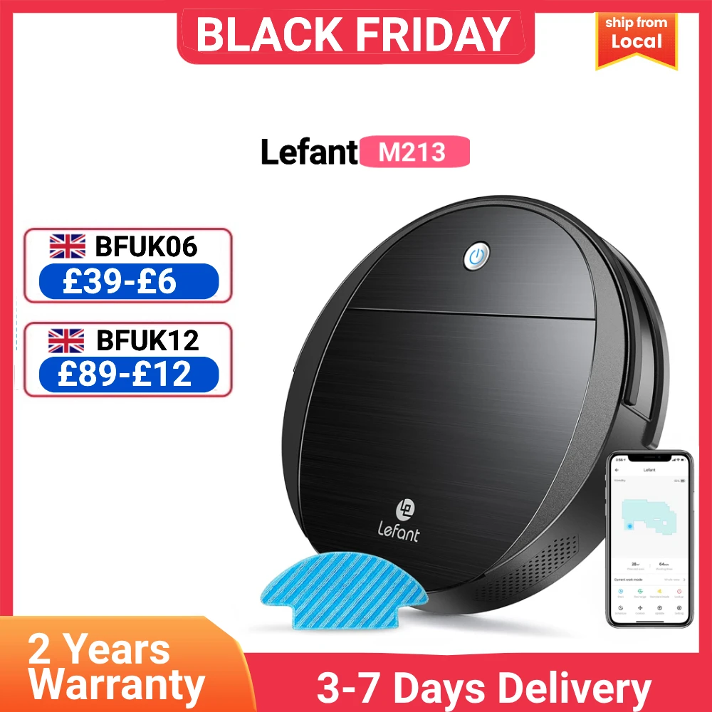 Lefant M213 Robot Vacuum Cleaner, 2200 Pa Strong Suction, Quiet Robotic Vacuum 7.8cm Thin 28cm DIA, Ideal for Pet Hair