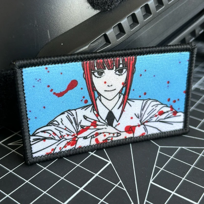 Chainsaw Man Makima Morale Badge Anime Girl Eyes Blood Character Patch Hook and Loop Printing Tactical Military Backpack Sticker