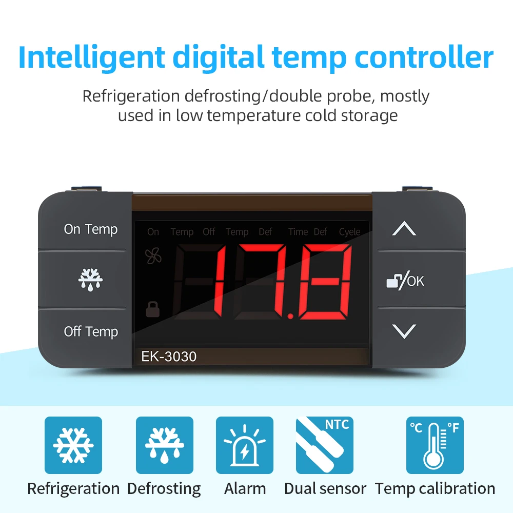 EK-3030 220V Digital Thermostat for Cold Storage Incubator Temperature Controller Refrigeration Heating Thermoregulator Relay