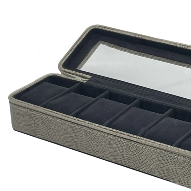 6Slot Watch Box Portable Travel Zipper Case Collector Storage Jewelry Storage Box Display Glass Top Jewelry