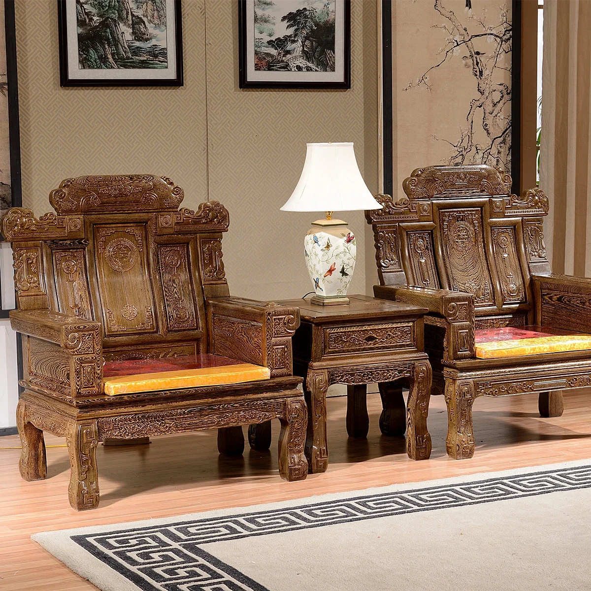 Solid wood sofa mahogany new Chinese chicken wing wood sofa combination living room Ming and Qing antique small apartment sofa