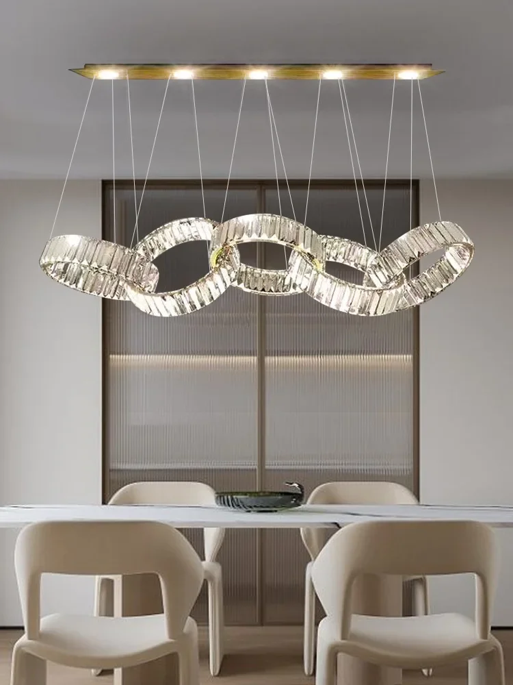 

Modern Pendant Lamps Light Luxury Restaurant Crystal Chandelier Cafe Kitchen Chrome Steel Hanging Lamp Dining Lighting Fixtures