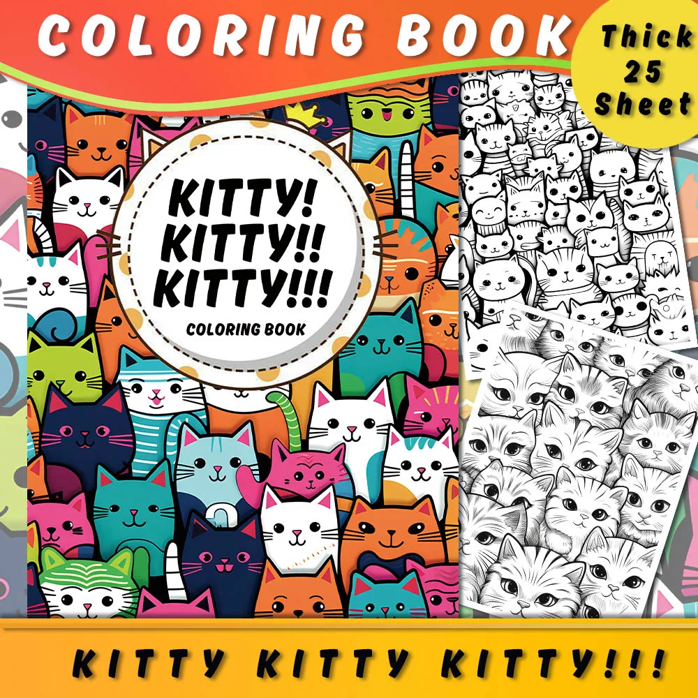 1pc,Meow Coloring Book ,Teenagers Coloring Book,25 Different Patterns,100gsm Thick Paper,Stress Relief,Birthday Gift