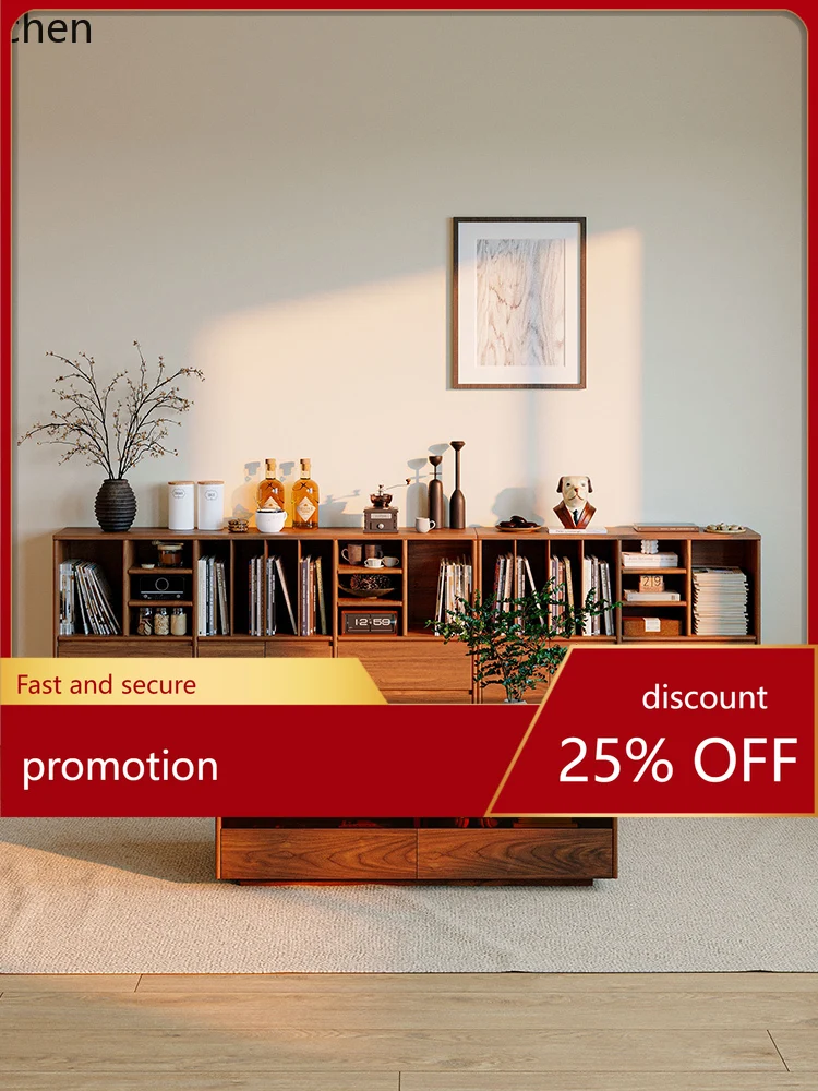 

HXL Black Walnut Bookcase Solid Wood Living Room Floor Storage Combination Cabinet