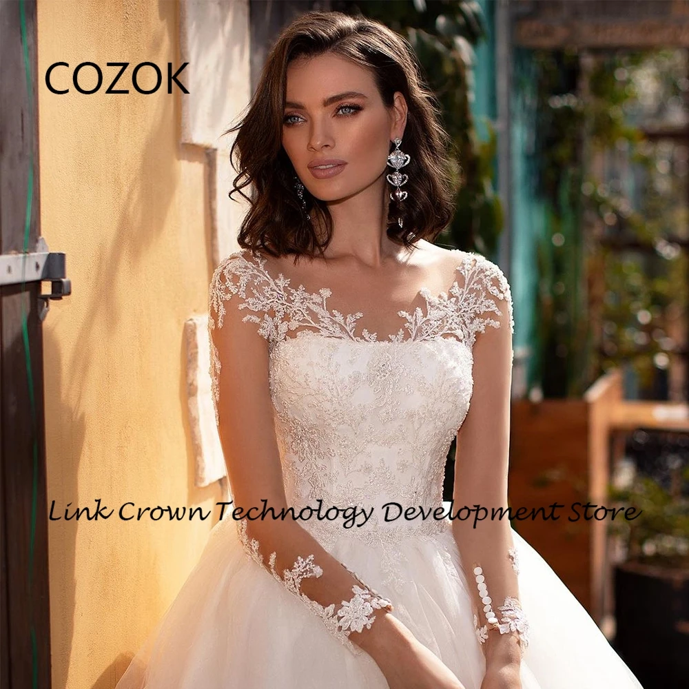 Abiti da sposa impero senza spalline con maniche lunghe in pizzo morbido tulle abiti da sposa 2025 estate nuovo bottone posteriore abiti da WL 980011