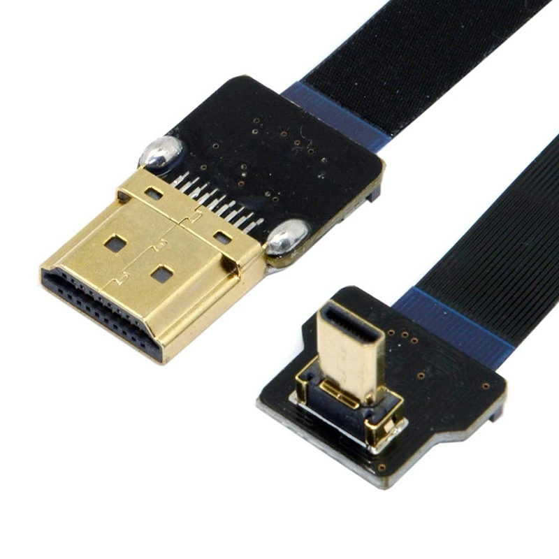 Super Sale CYFPV 90 Degree Up Angled FPV Micro HDMI-Compatible Male to HDMI-Compatible Male Flat Cable 50cm Compatible for FPV