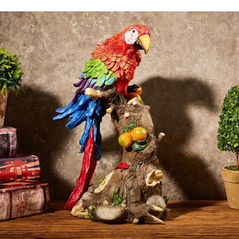 Resin Handicrafts Simulation Animal Sculpture Colorful Parrot Ornaments Macaw Bird Statue Decorative Figurines Home Decoration