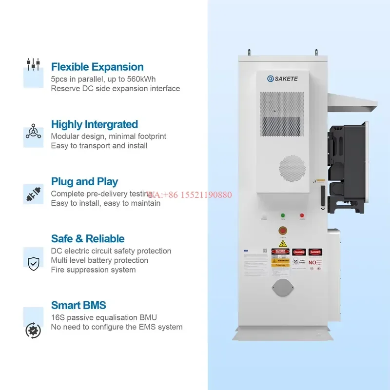 WMWMNU for SAKETE Smart 112kWh Weatherproof IP54 Industrial Energy Storage Battery 50kW BESS Cabinet for Mining and Farm