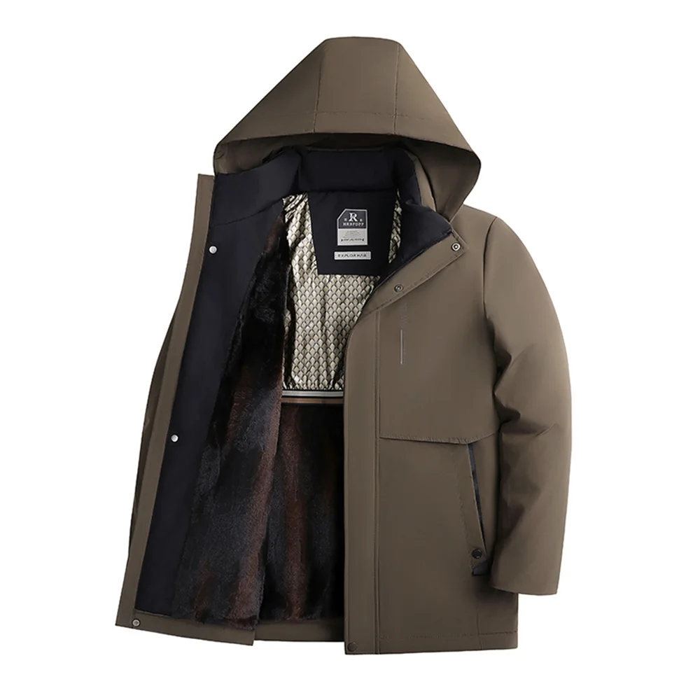 

Мужские ветрозащитные парки на шерстяной подкладке, пальто 2025 года, зимние утепленные куртки с хлопковой подкладкой, мужские зимние парки, бархатное кожаное пальто