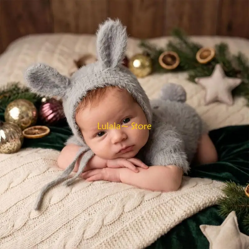 Y4QA 1 Set Newborns Photoshoots Rabbit Costume Soft And Gentle Polyester Fabric Romper For 0 to 2 Months Baby
