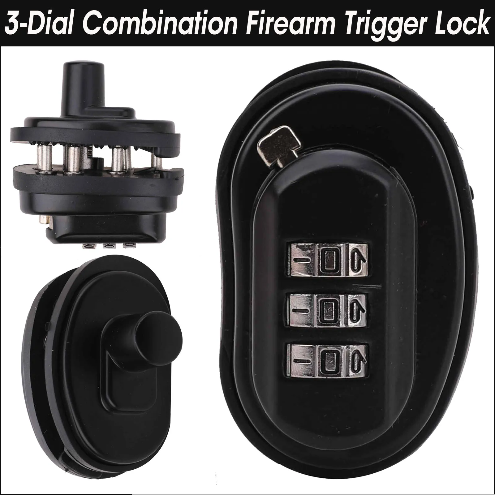 1pcs Universal Triggers Lock 3 Digit Combination Gun Lock, Black Zinc Alloy Safety Lock Fits Pistols Hand Gun Shotguns