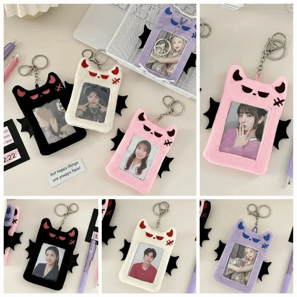 Bat Demon Cartoon Photocard Holder Korean Style with Keychain Pendant Bus Card Holder Card Sleeve Protective Case