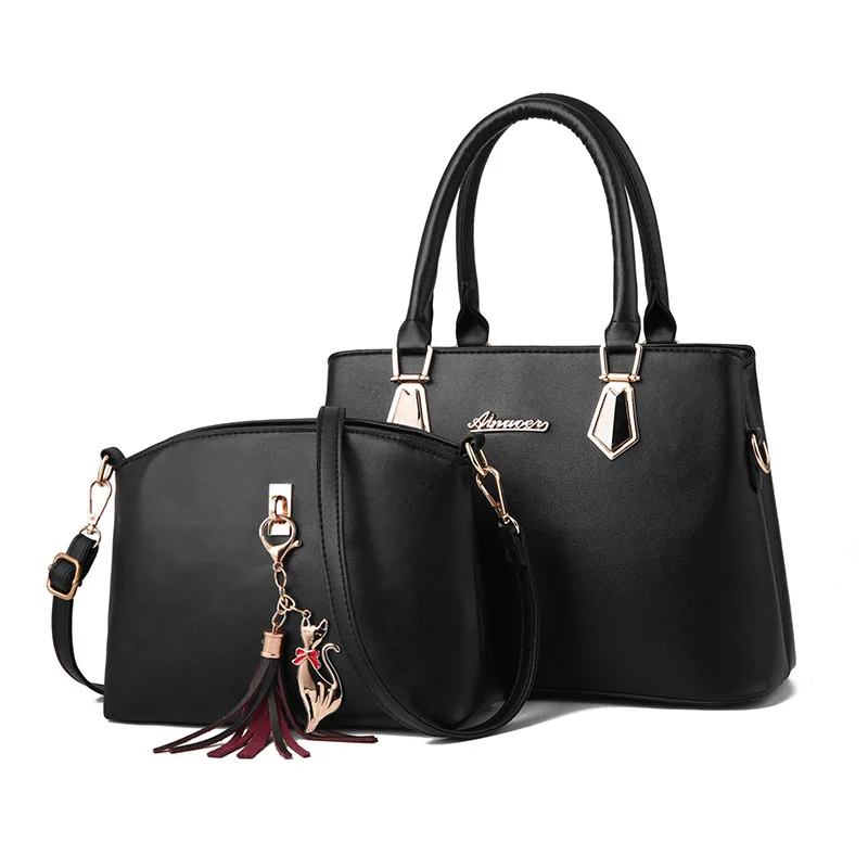 2Pcs PU Leather Handbag Set, Tassel Decor Satchel Purse, Fashion Crossbody Bag For Women