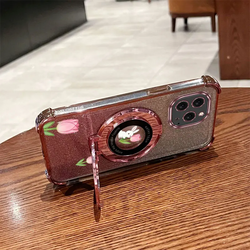 진주 스트랩 랜야드 반짝이는 장난스러운 토끼 폰 홀더 케이스 아이폰 16 15 14 13 12 11 Xs Pro Max Mini X XR Plus 16E 커버용