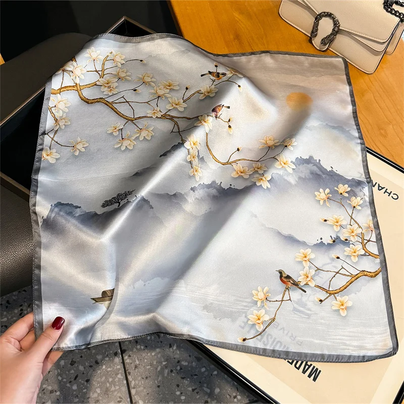 

Luxury Brand 100% Natural Silk Scarf Women Design Small Square Shawl Hair Ribbon Headband Fashion Neckerchief Bandana