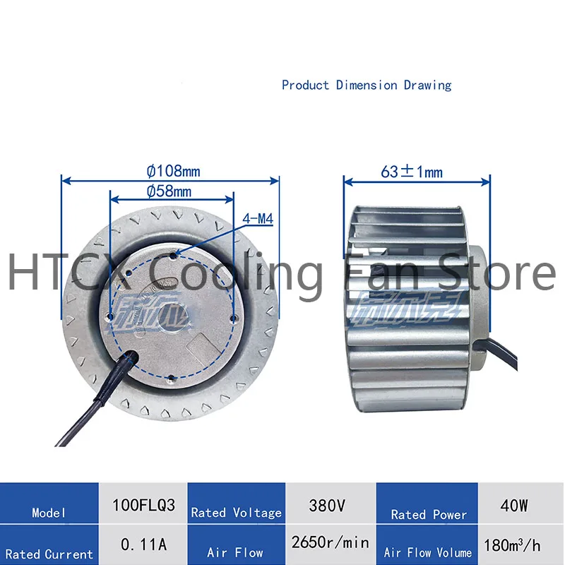 

Multi-Blade External Rotor Centrifugal Fan, for Purification Motors, Duct Ventilation Dryers 100FLQ3 380V 40W 0.11A 108mm 63mm