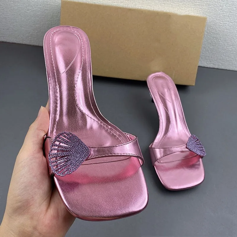 PSEEWE 2024 Summer Women Sandals Sexy Rhinestone Cat Heel Shoes For Woman Slippers Elegant Open Toe Sandals Party High Heels