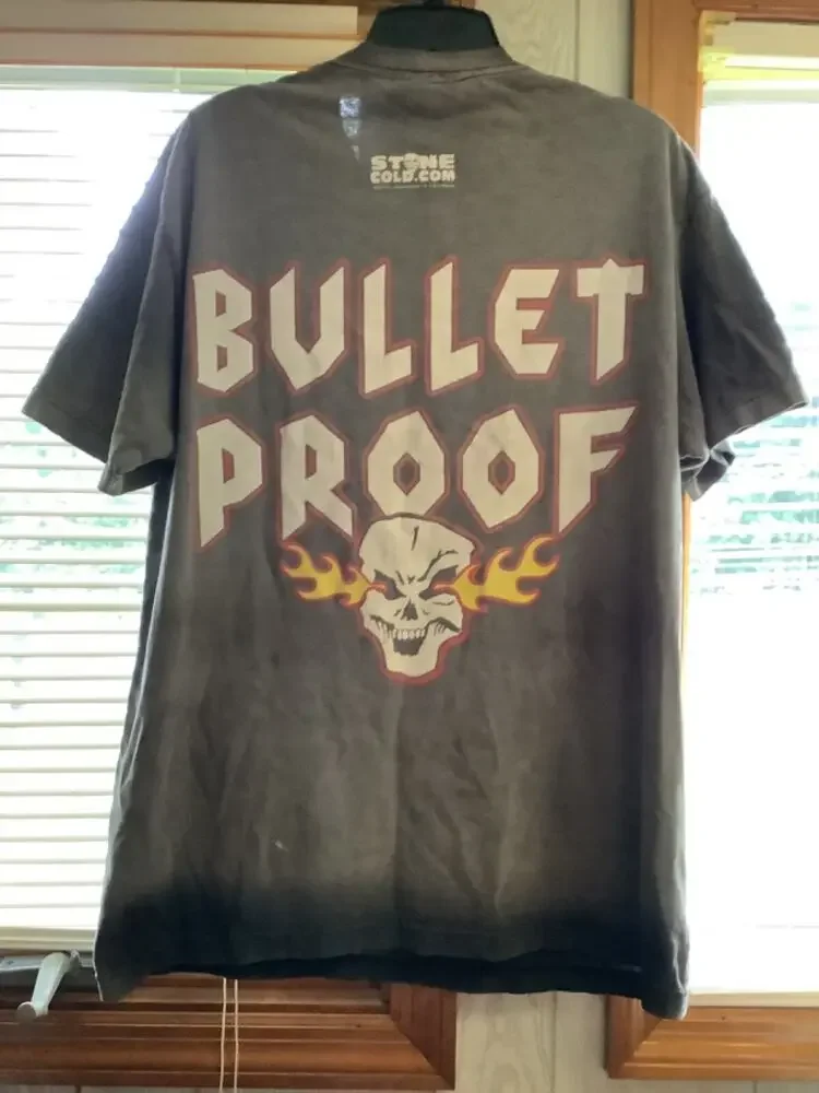 Vintage Stame Cald Bullet Proof T-Shirt Size Lg   Wrestling Skull worn