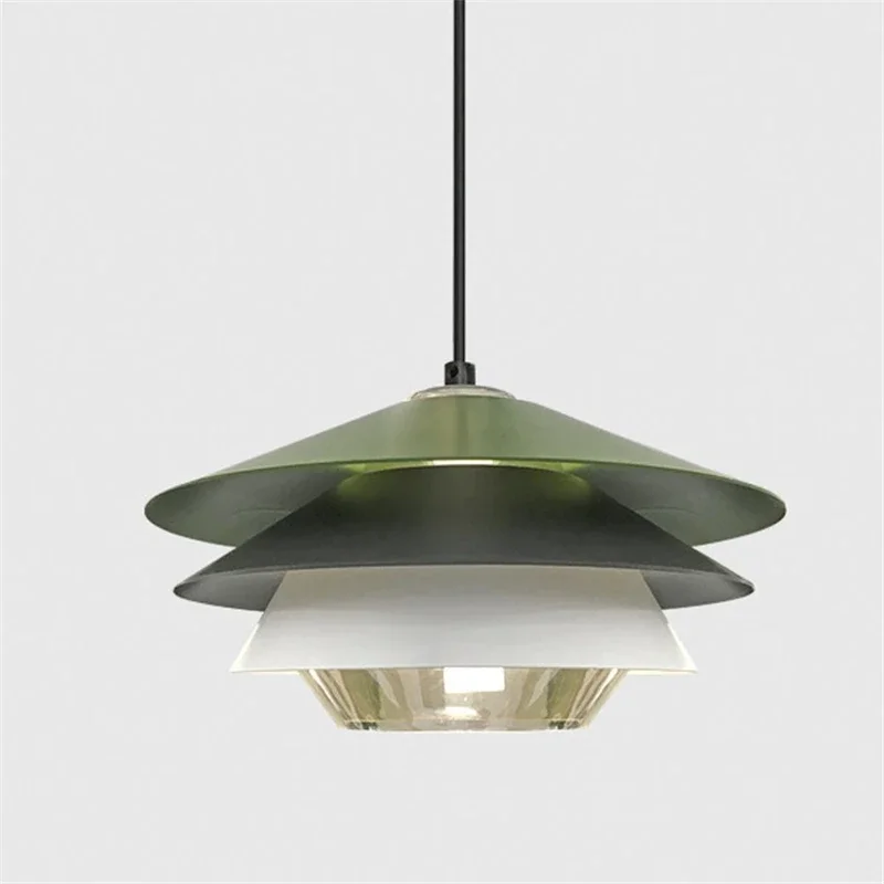 Nordic Modern Led Chandelier Innovative Design Multilayer Conical Cover Ceiling Chandeliers Green Glass Pendant Light Fixtures