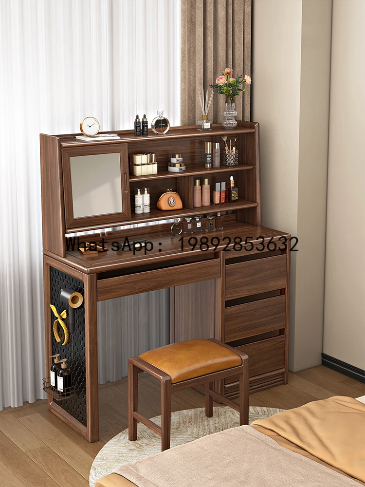 ZZ Solid Wood Makeup Table Bedroom Color Dressing Table with Storage Rack Integrated Modern Home Desk Chair