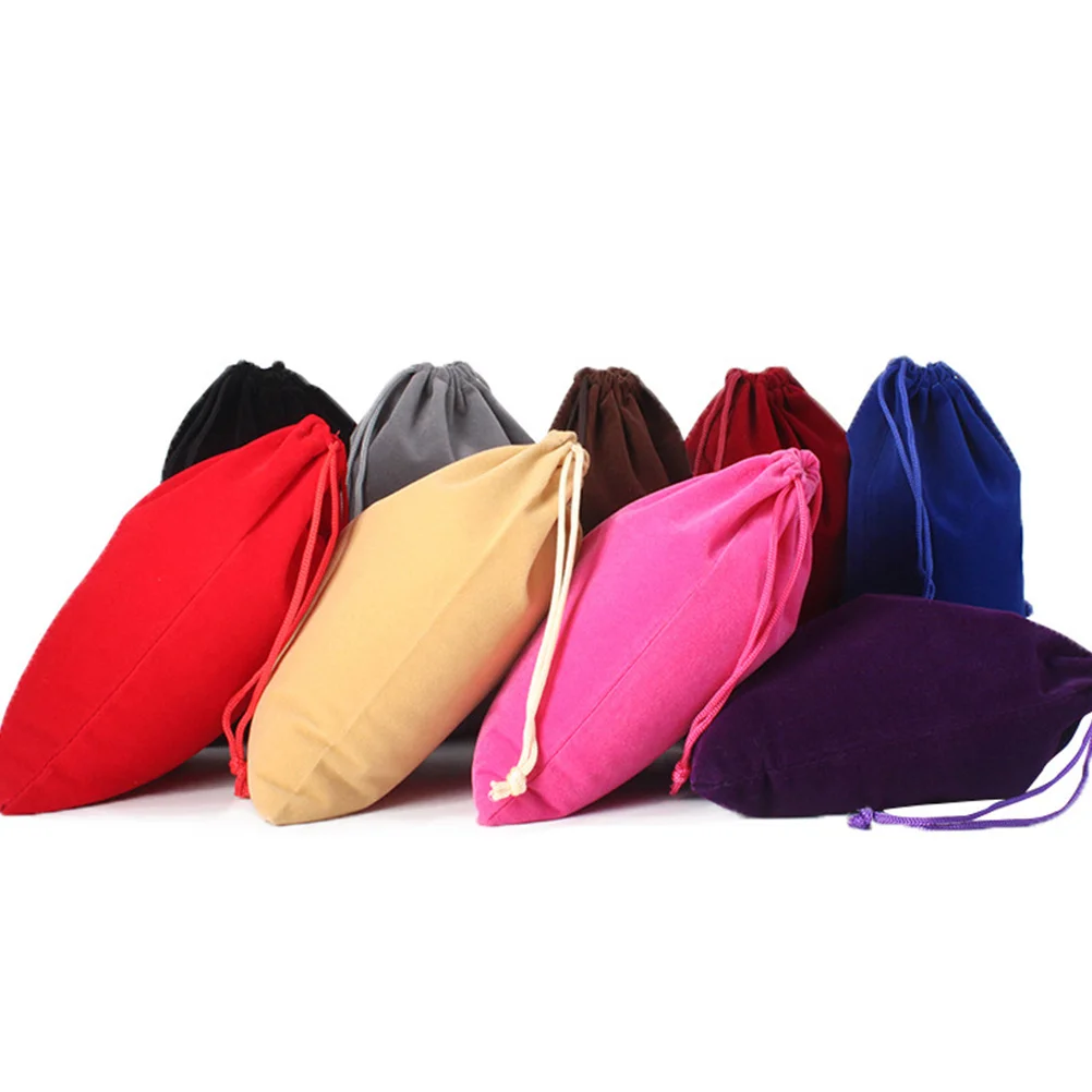 

5Pcs Drawstring Pouch Strong Cord Closure Hair Dryer Bag Multifunction Lint Material Black 25x10 Cm Flannel Storage Pouch