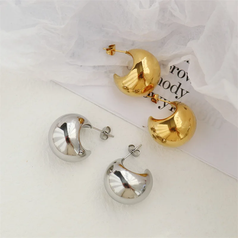 

2023 Gold Plated Chunky Dome Drop Earrings for Women Stainless Steel Chunky Crescent Moon Stud Earrings Statement Punk Jewelry