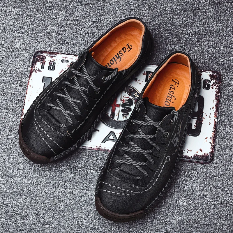 Men Leather Shoes Outdoor Comfortable High Quality Fashion Soft Homme Ankle Non-slip Flats Casual Moccasin Handmade Big Size 48