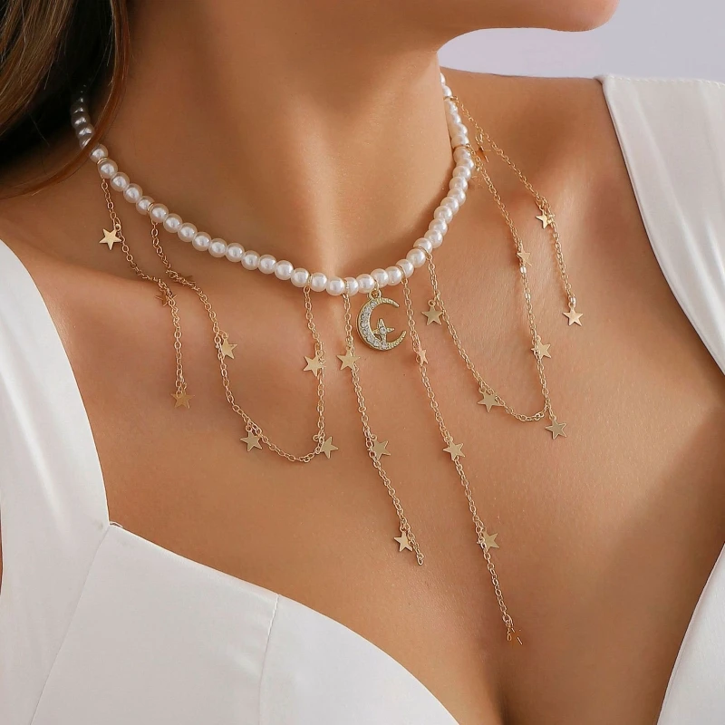 Star Tassel Necklace Baroque Pearl Necklace Choker Fashion Upscale Jewel For Woman Clavicle Chain Necklace