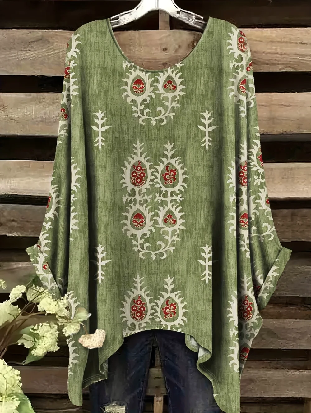 Festive Holly Berry Oversized Blouse. Sddc3cc867acd40ae9938a45d5b0b049cs