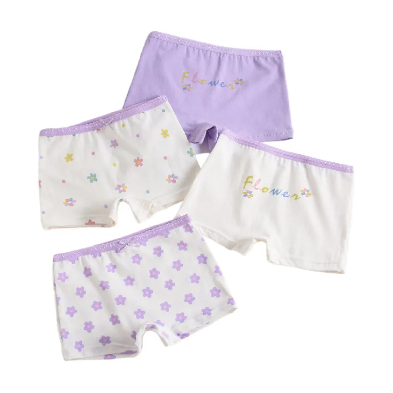 Girls' Summer Breathable Cotton Underwear Strawberry & Floral Print Pink-White Boxer Briefs