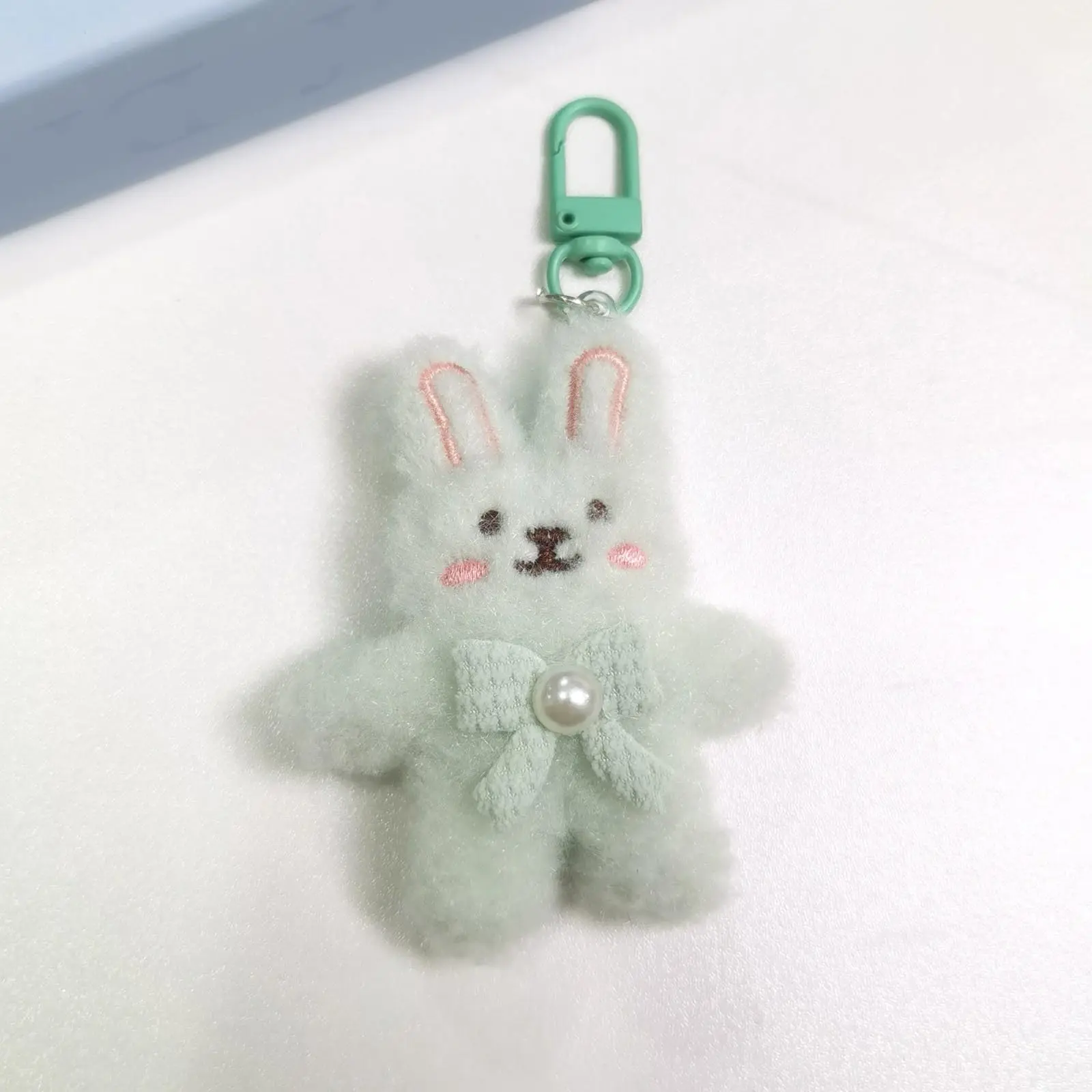 Bowknot 3D Rabbit Plush Keychain, Cute Fluffy Bunny Keyring for Girls, Soft Stuffed Car Key Ring, Backpack Bag Pendant Gift