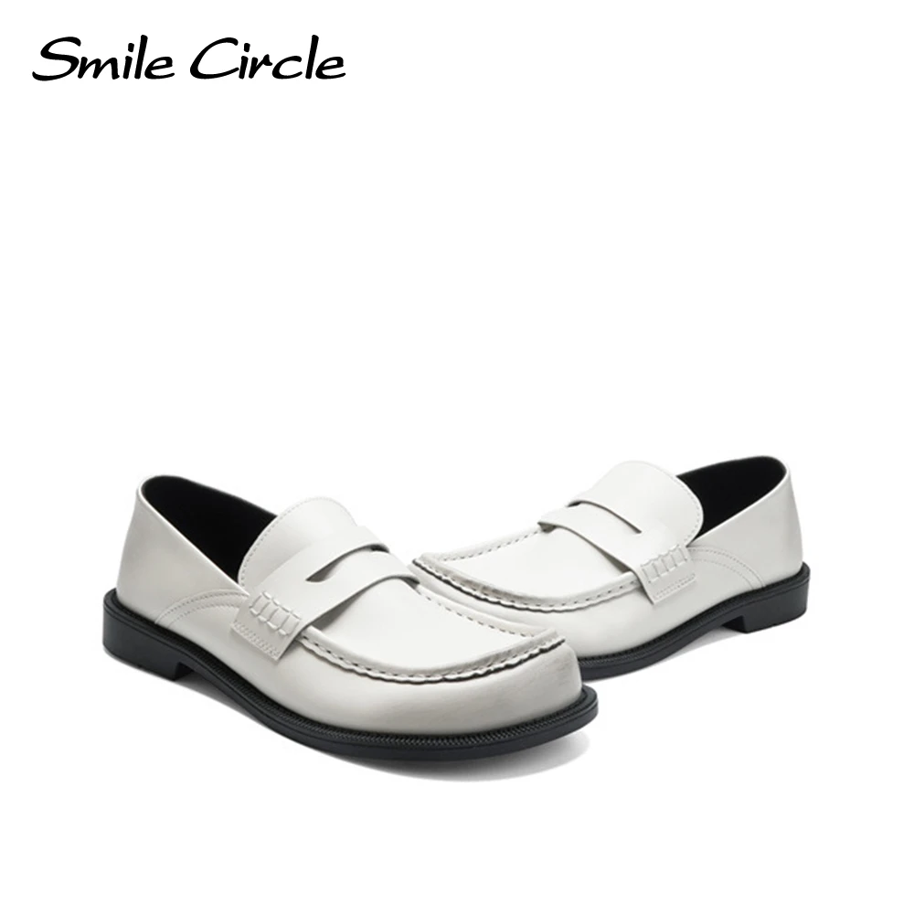 Smile Circle Casual Shoes Vintage Flat Leather Shoes Solid Color Simple And Versatile Women's Shoes