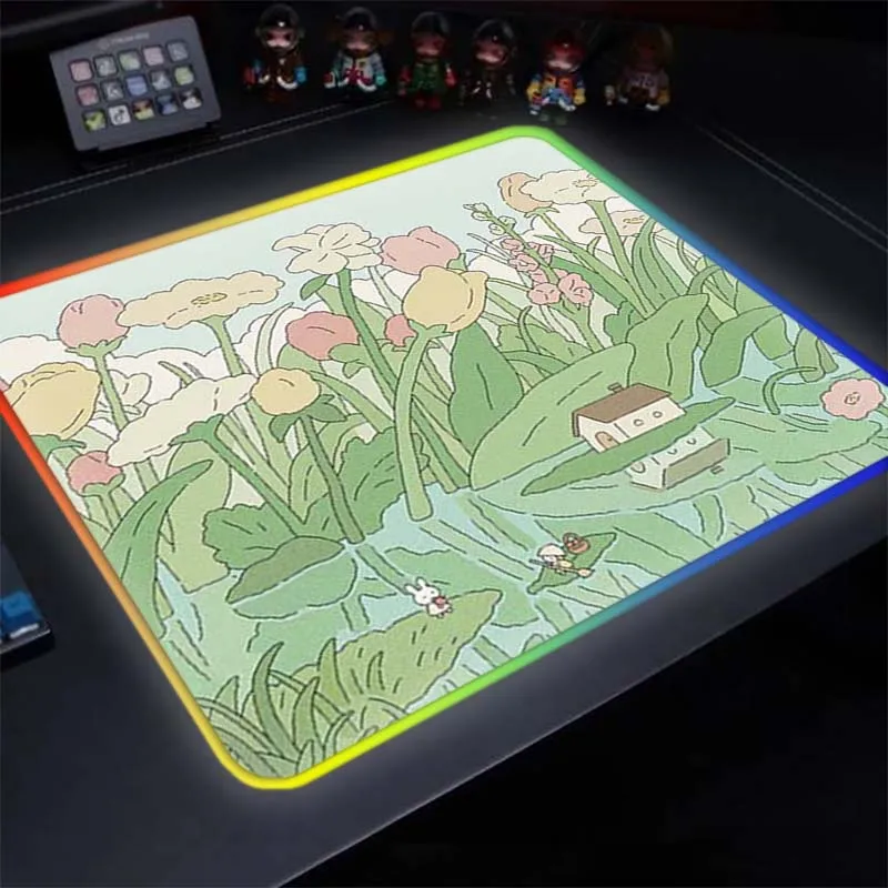 

RGB 40x45 Cute Kawaii of Plant Pc Mouse Pad LED Gamer Deskmad Backlit Keyboard Pads Waterproof Mouse Pad Natural Rubber Carpet