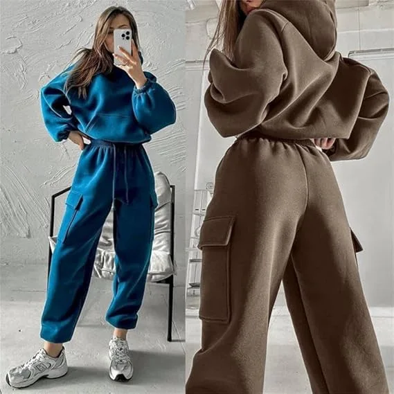 

BKLD 2025 Autumn Winter Women Clothing New Fashion Sports Casual Long Sleeve Pockets Hooded Sweatshirts And Pants Two Piece Sets