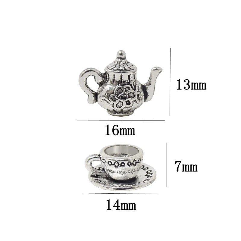 10pcs Three Color Teapot Tea Cup Charms Alloy Metal Coffee Mug Pendants For DIY Necklace Earring Bracelet Craft Jewelry Making