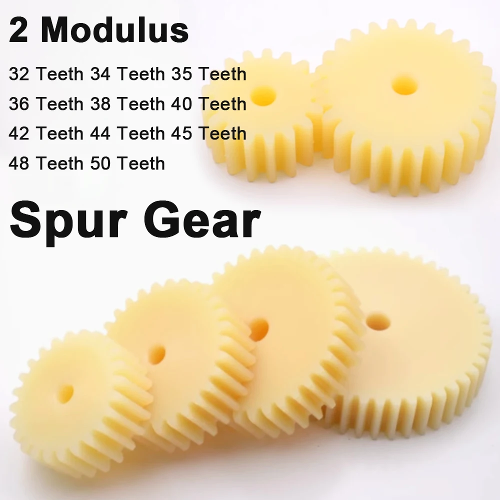 1Pcs Spur Gear 2M 32-50T, 10mm Bore Nylon Plastic Drive Cylindrical Gear 2 Modulus 32 34 35 36 38 40 42 44 45 48 50 Teeth