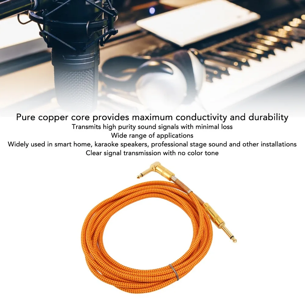 6.35mm Male to 6.35mm Male 1/4 Inch Instrument Cable Straight Connector Lossless Bass Amp Cable 3 Meters / 9.8ft Sound Cable