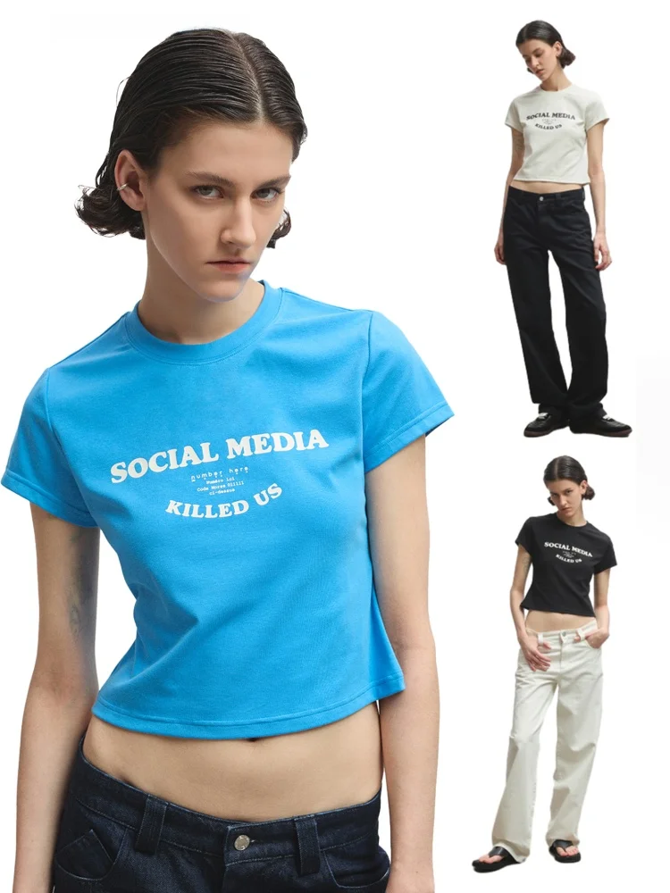 

Футболка Numberhere с буквенным принтом, приталенная, с коротким рукавом, креативный стиль, для повседневной носки, модная, влагоотводящая, летний топ