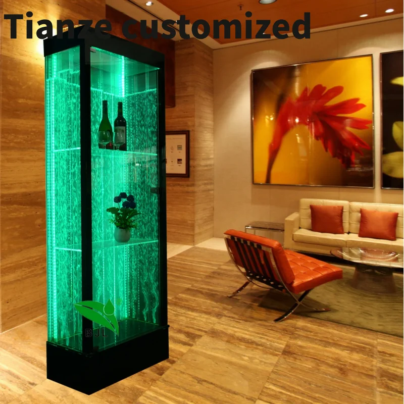 Customized-home bar furniture decor LED lighting water bubble acrylic wine cabinet