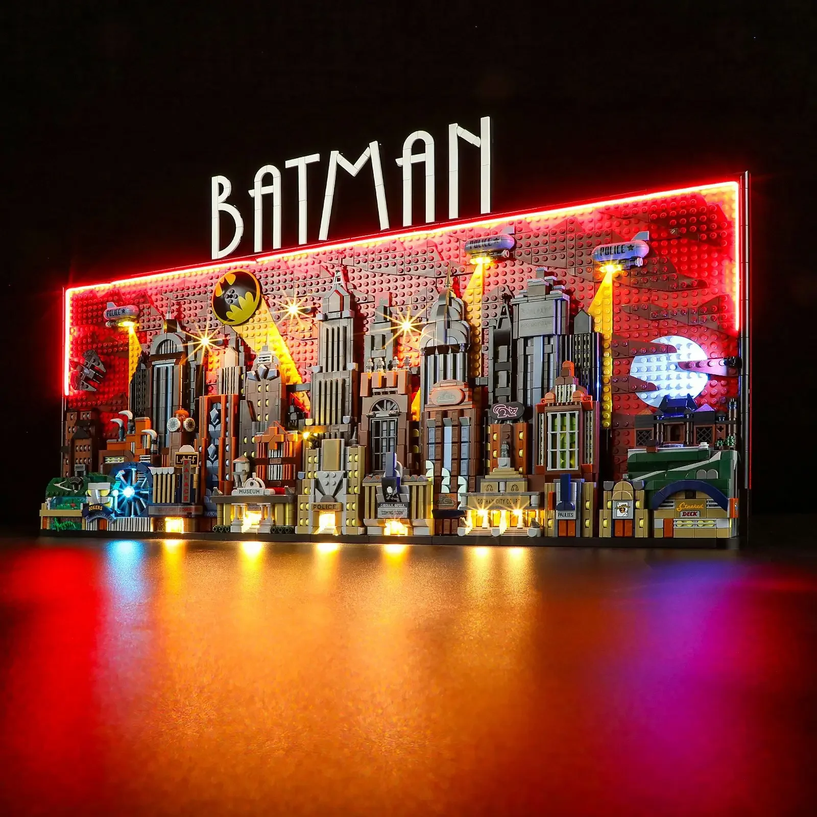 Ze światłem animowana seria Gotham City Skyline Model klocków konstrukcyjnych Moc 76271 montaż wyświetlacza zabawki z klocków na prezent dla chłopca