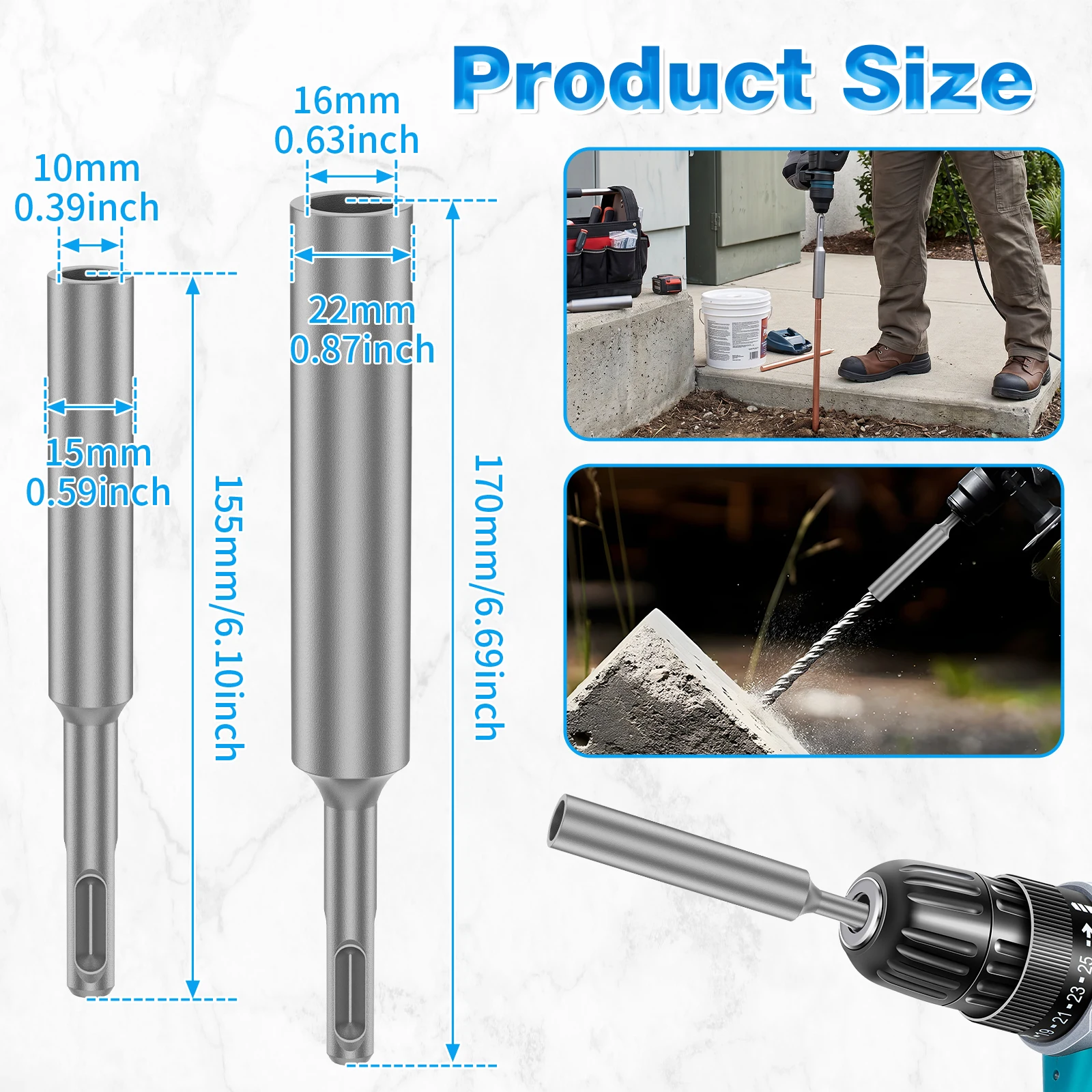 2Pcs SDS Plus Ground Rod Driver for 3/8