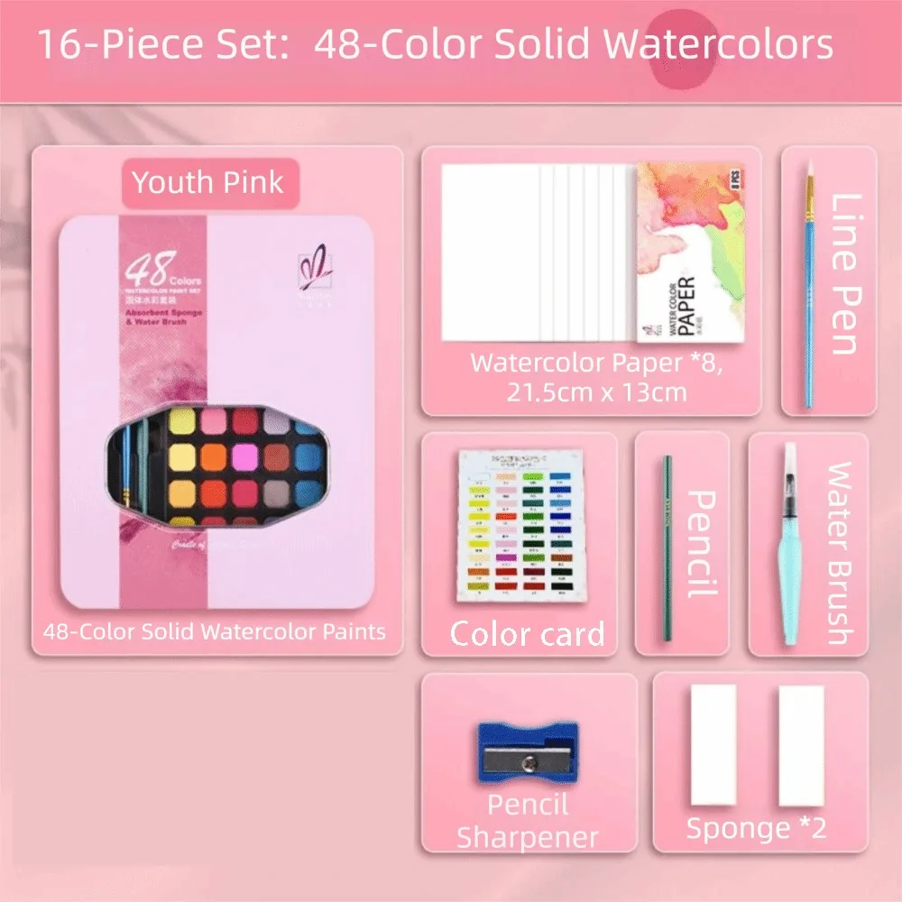 

Набор акварельных красок 15/16/24/36/48/60/72 цвета, твердые пигменты, смываемые, с кистью, яркие цвета